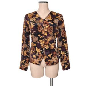 Vintage 80's 90's  TRUFFLES Brown Print  Silver Button Blouse Top P S